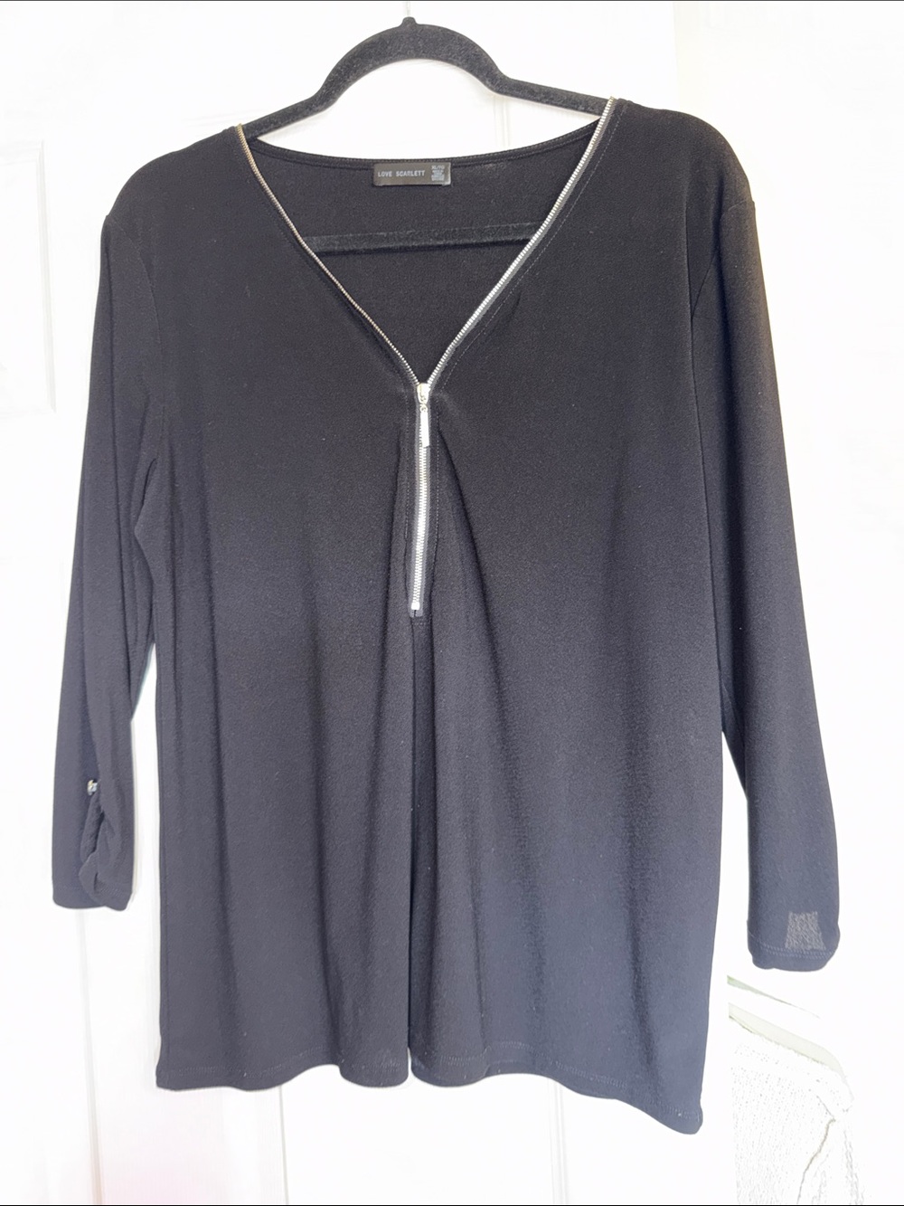 Live Unlimited London Black Long-Sleeve Zip V-Neck Top